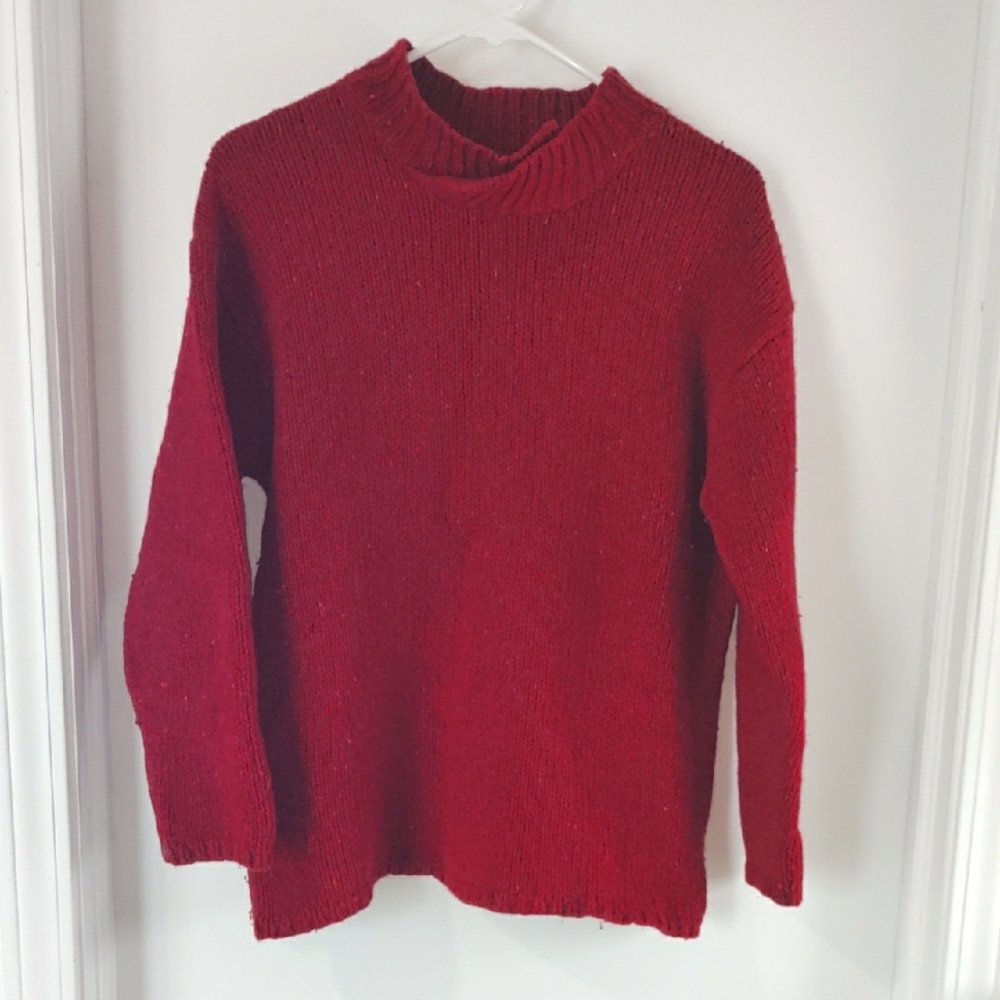 Eileen Fisher Red Knit Merino Wool Sweater Size L